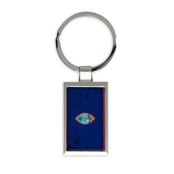 Guam : Gift Keychain Flag Retro Artistic Guamanian Expat Country
