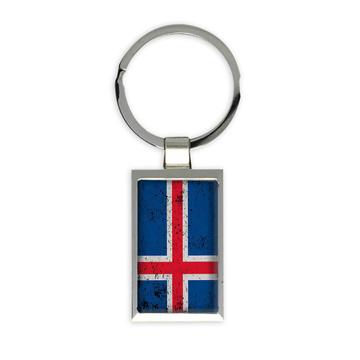 Iceland : Gift Keychain Flag Retro Artistic Icelandic Expat Country