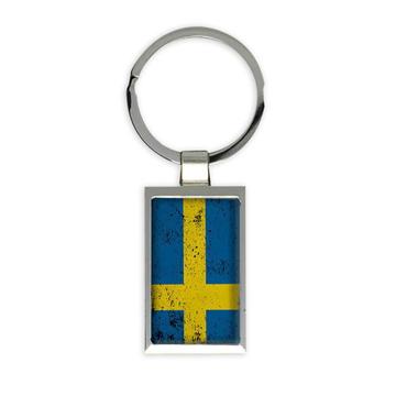Sweden : Gift Keychain Flag Retro Artistic Swedish Expat Country