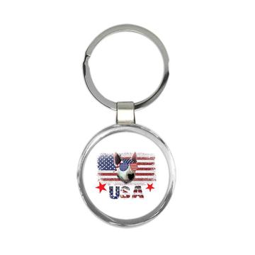 Bull Terrier American Flag : Gift Keychain USA 4th July Americana Dog Patriotic United States