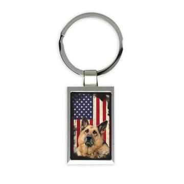 German Shepherd USA Flag : Gift Keychain Dog Pet K-9 United Police America