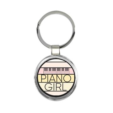 Piano Girl Keyboard Musical Wall Print Retro Colors : Gift Keychain Best Friend Delicate Pink