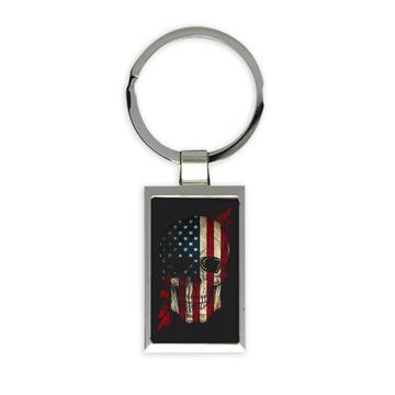 Skull American Flag : Gift Keychain USA United States Patriotic Horror Halloween Art Print
