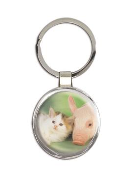 Cat and Pig : Gift Keychain Cute Funny Friends Animals Feline Pets Lover Cat Mom Dad