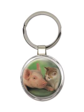 Cat and Pig : Gift Keychain Cute Animals Pet Farm Funny Humor
