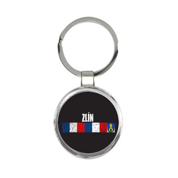 Zlin Czech Republic : Gift Keychain Distressed Retro Expat Vintage Flag Geometric