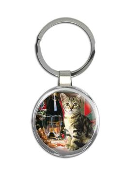 Christmas Cat : Gift Keychain Pet Animal Cute Kitten Funny Holidays Champagne