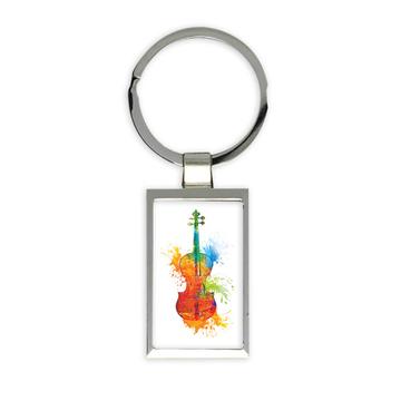 Bright Colors Violin Paint Blots Musical Notes Score : Gift Keychain Classic Art Wall Decor