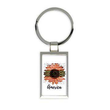 Sunflower American Flag : Gift Keychain Flower Floral Yellow Decor Patriotic