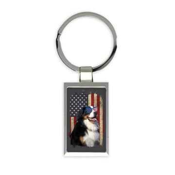 Bernese American Flag : Gift Keychain Dog Pet Puppy Animal Cute USA 4th of July Patriot