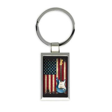 Vintage Rock Guitar Music Wall Art USA : Gift Keychain American Flag Patriotic Home Poster
