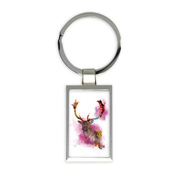 Deer Watercolor Painting : Gift Keychain Wild Animal Colorful Graphics Nature Protection