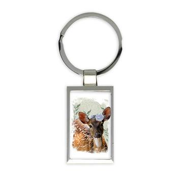 Deer Bambi Face Photography : Gift Keychain Hydrangea Wild Forest Animal Nature Cute