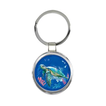 Turtle Photographic Print : Gift Keychain For Turtles Lover Underwater Life Animal Corals Poster