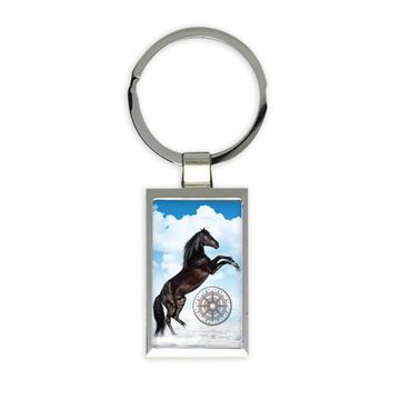 Black Horse Compass : Gift Keychain Winter Snow Animal Lover Breed Wall Poster Home Decor
