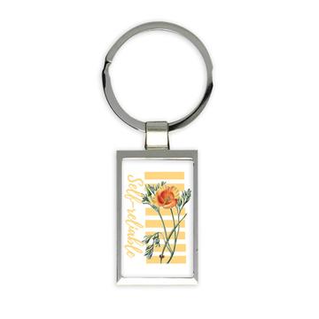 For Self Reliable Woman : Gift Keychain Poppy Flower Stripes Floral Art Print Birthday Favor Decor