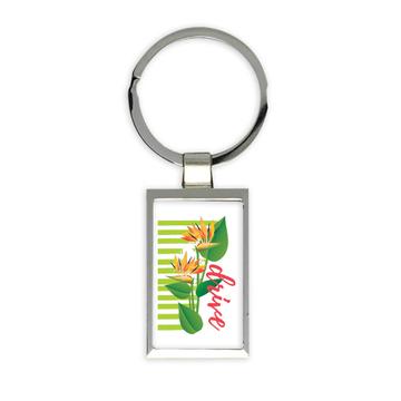 Exotic Flower Stripes Art : Gift Keychain Drive Tropical Plant Floral Decor Personalized Custom
