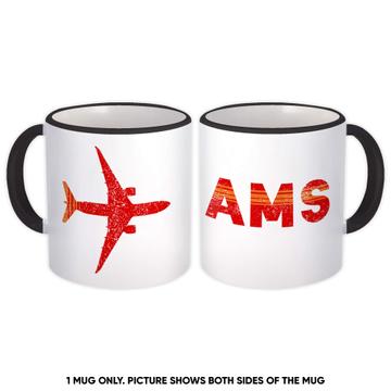 Netherlands Amsterdam Airport Schiphol AMS : Gift Mug Travel Airline AIRPORT