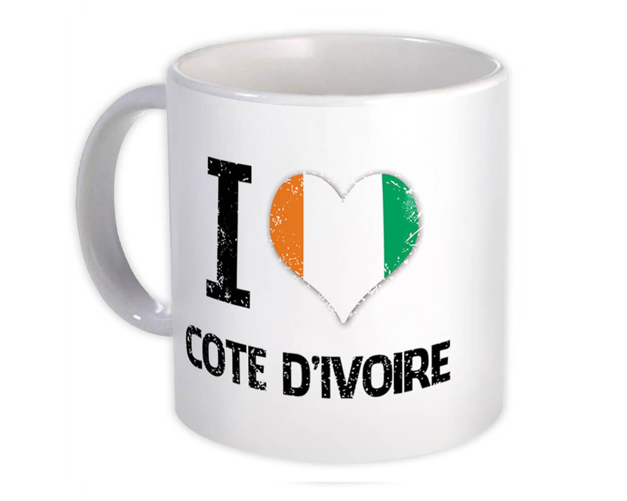 Gift Mug : I Love Cote d'Ivoire Heart Flag Country Crest Expat