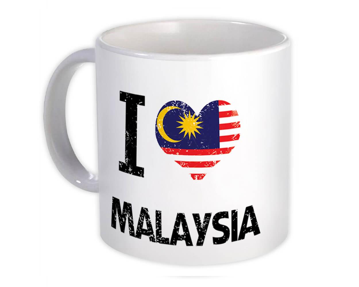 Gift Mug : I Love Malaysia Heart Flag Country Crest Malaysian Expat