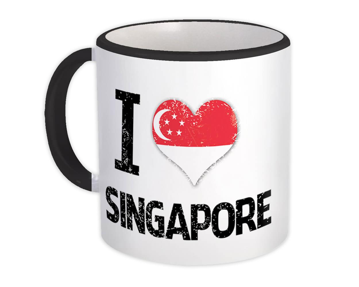 Gift Mug : I Love Singapore Heart Flag Country Crest Singaporean Expat