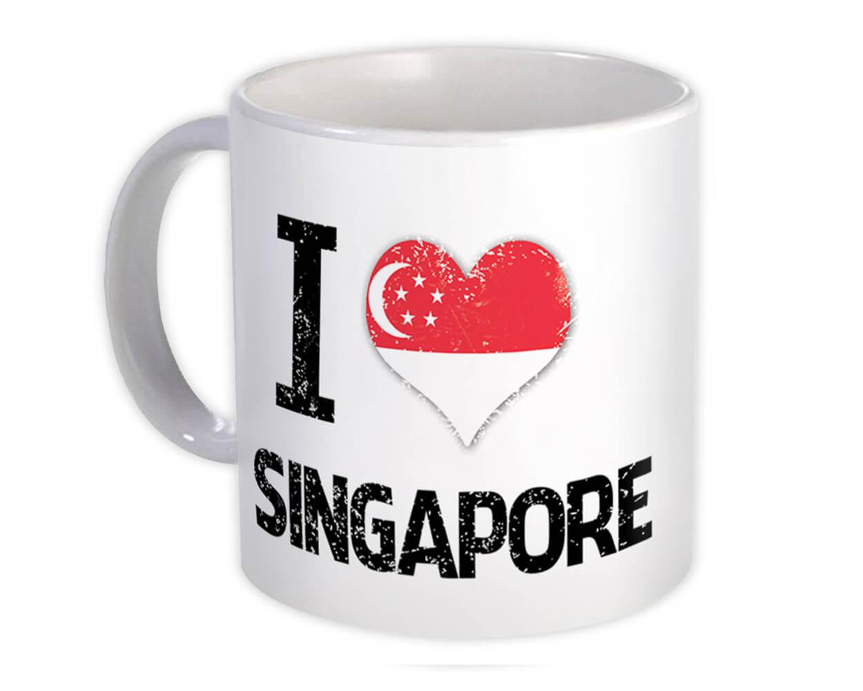 Gift Mug : I Love Singapore Heart Flag Country Crest Singaporean Expat