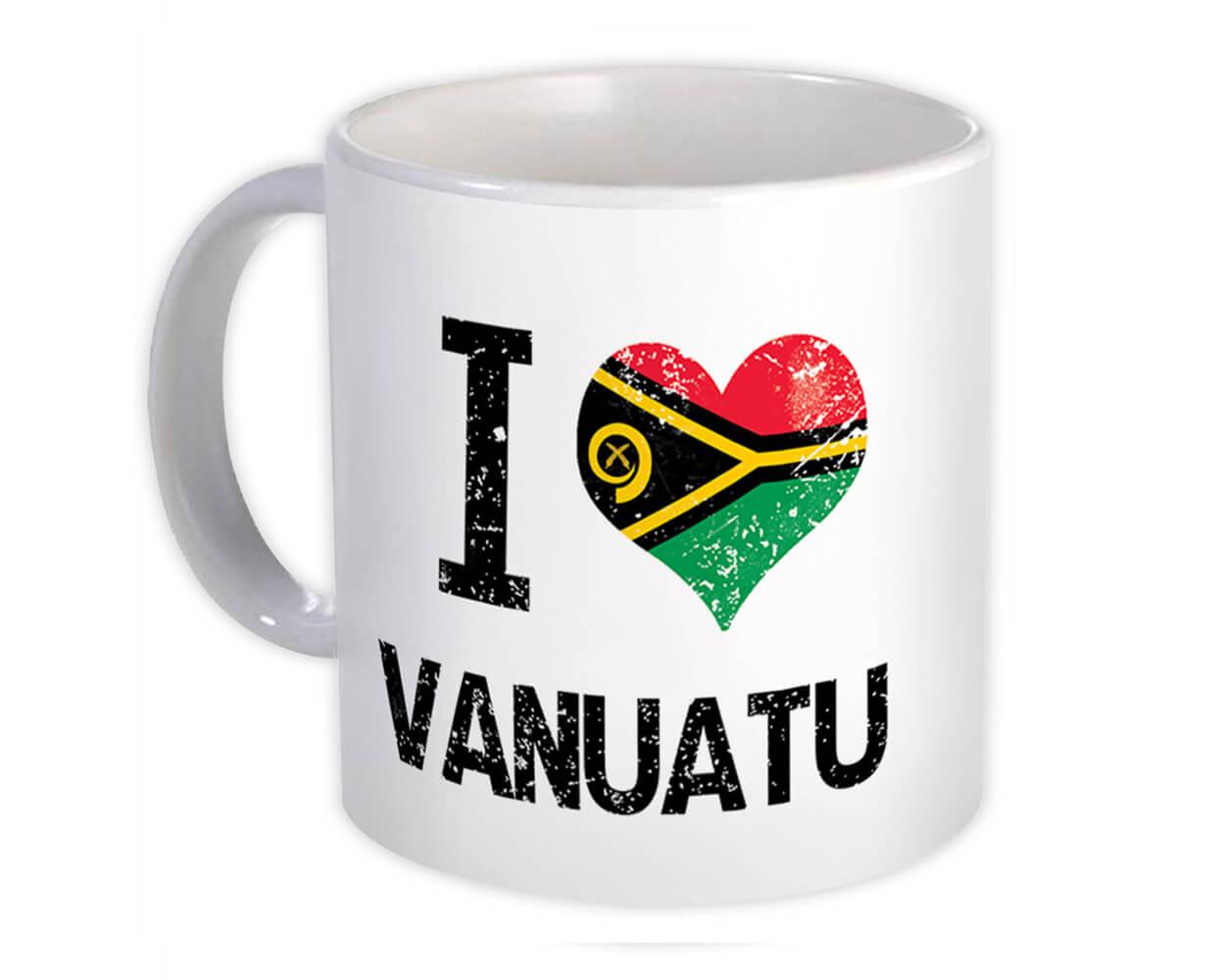 Gift Mug : I Love Vanuatu Heart Flag Country Crest Expat