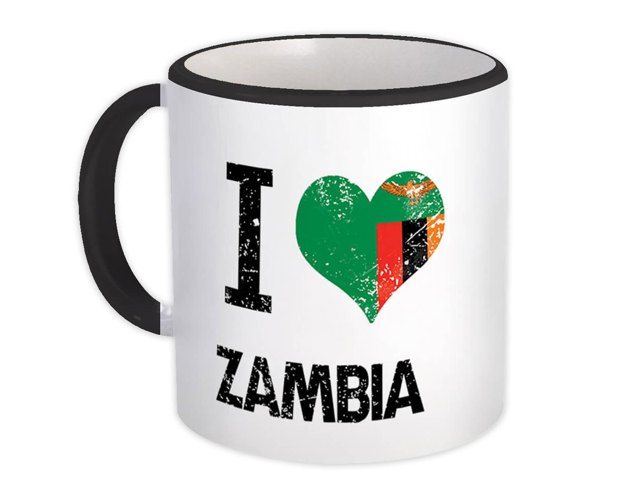 Gift Mug : I Love Zambia Heart Flag Country Crest Zambian Expat