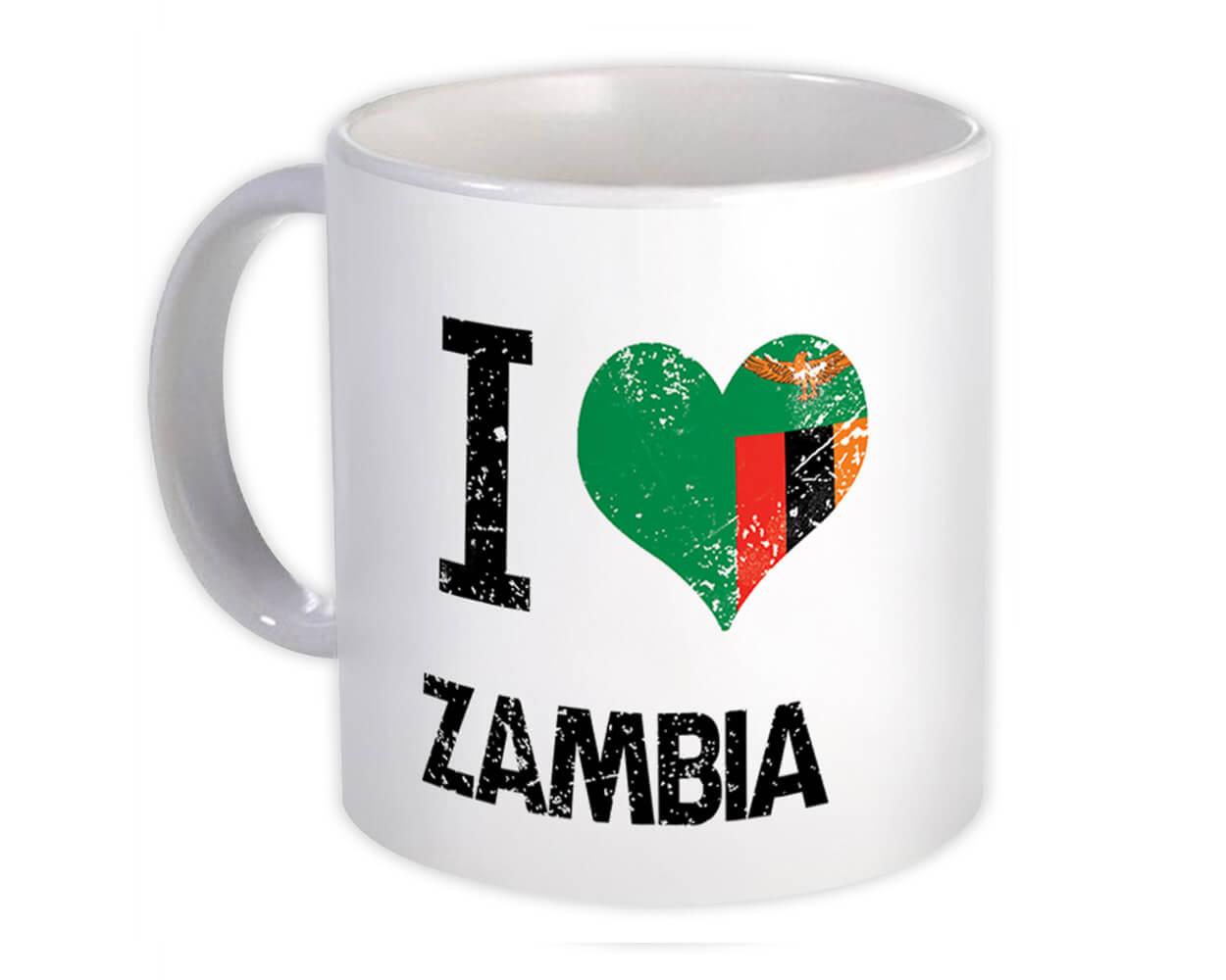 Gift Mug : I Love Zambia Heart Flag Country Crest Zambian Expat