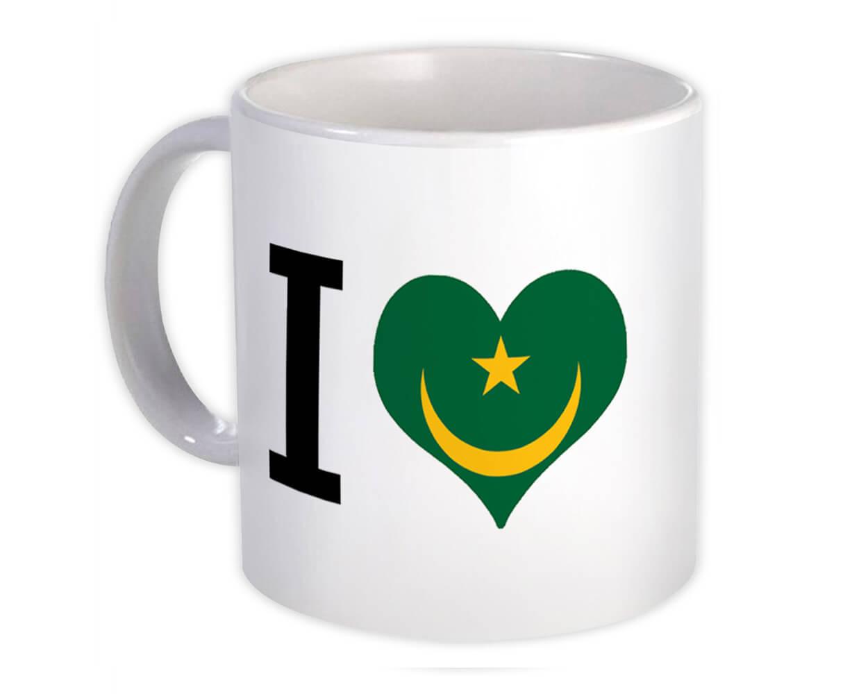 Gift Mug : I Love Mauritania Flag Heart Crest Country Mauritanian Expat