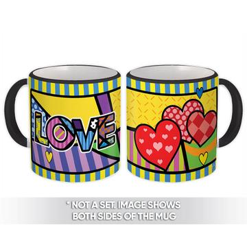 Hearts Love : Gift Mug Pop Art Britto Style Valentines Romantic Wife