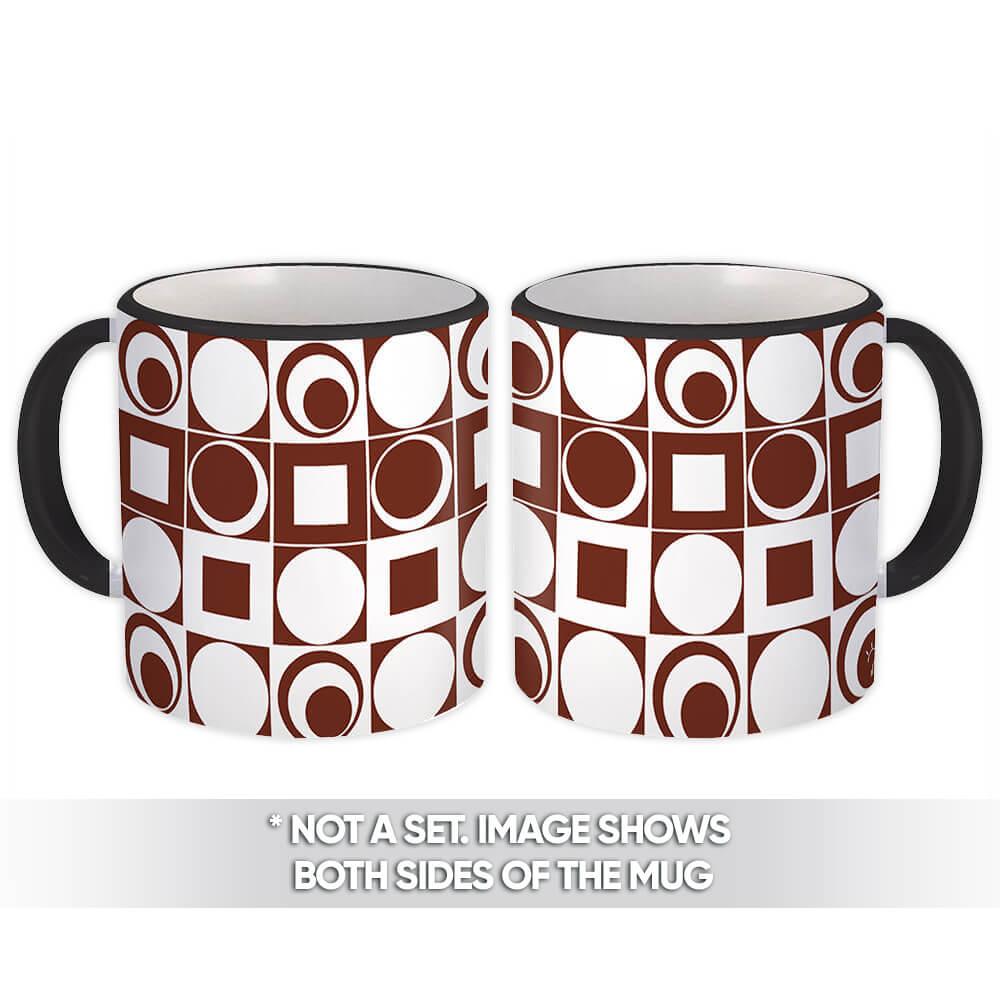 Gift Mug : Brown Circles Squares Geometric Pattern Abstract Scandinavian Decor