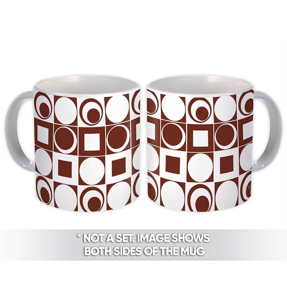 Gift Mug : Brown Circles Squares Geometric Pattern Abstract Scandinavian Decor