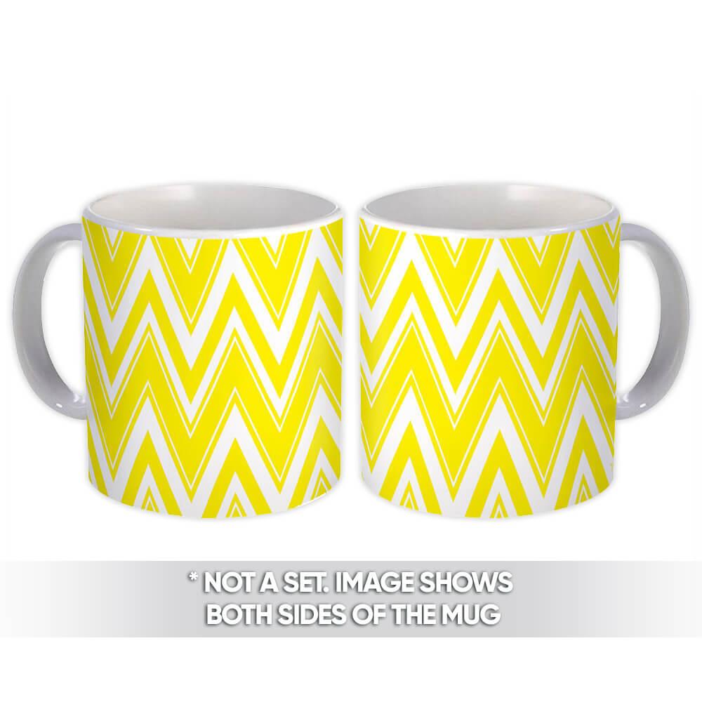 Gift Mug : Yellow and White Chevron Abstract Scandinavian Decoration