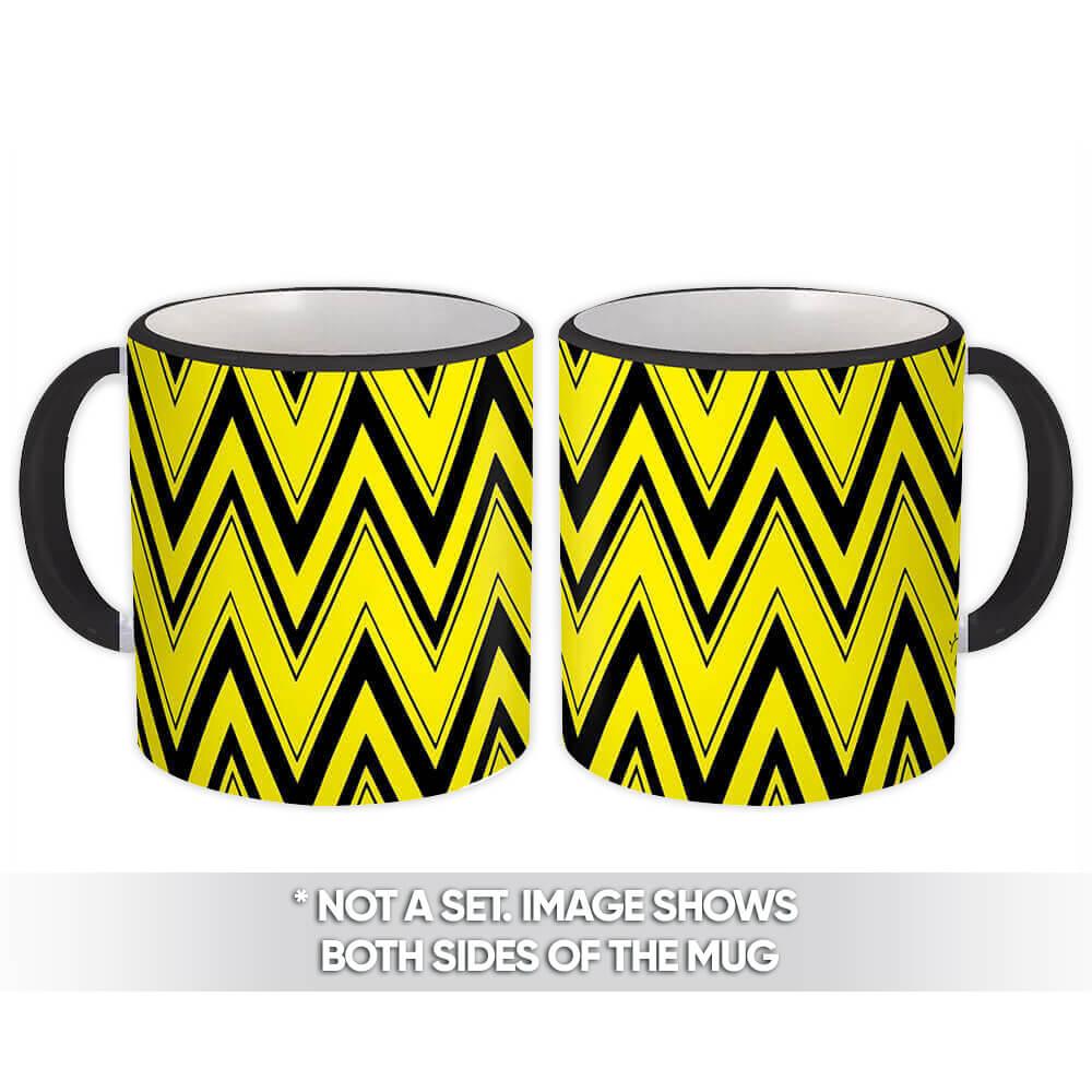 Gift Mug : Yellow and Black Chevron Abstract Scandinavian Decoration