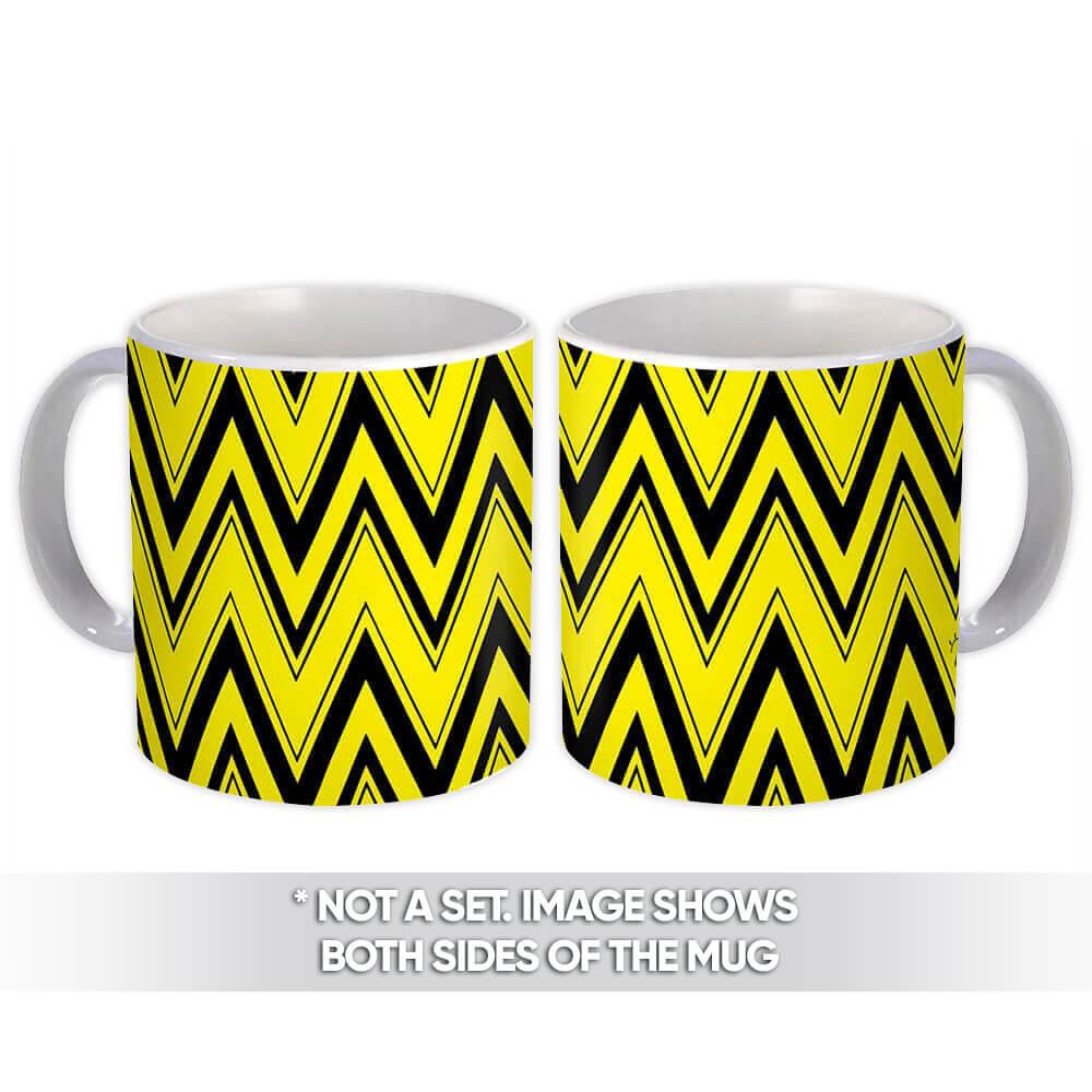 Gift Mug : Yellow and Black Chevron Abstract Scandinavian Decoration