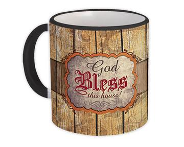 God Bless This House : Gift Mug For New Home Vintage Art Wood Christian Religious Jesus