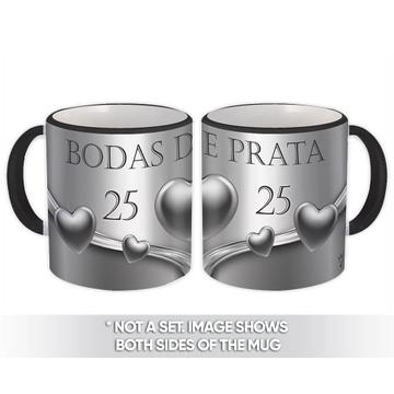 Bodas de Prata Corações 25 : Gift Mug For Silver Wedding Portuguese Hearts 25th Anniversary