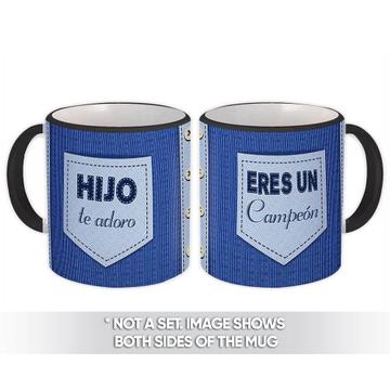 Hijo Te Adoro : Gift Mug Spanish Son Family Birthday Blue Denim Design
