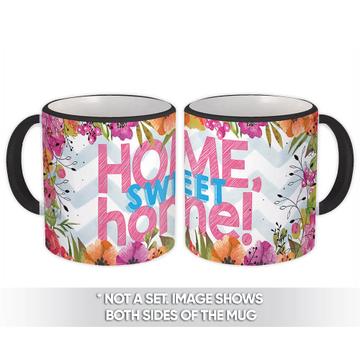 Flowers Home Sweet Home : Gift Mug New Home Friend Floral Pastel Chevron Blue
