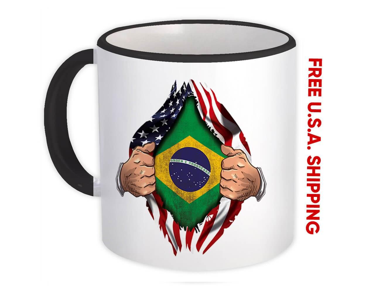 Gift Mug : Brazil Flag USA American Chest Expat Country Brazilian