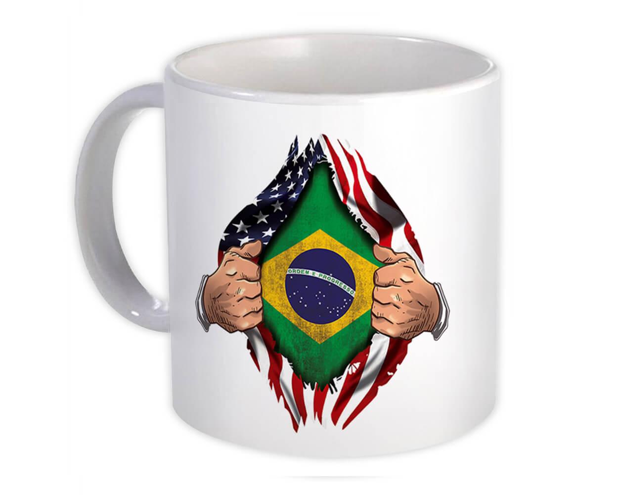 Gift Mug : Brazil Flag USA American Chest Expat Country Brazilian