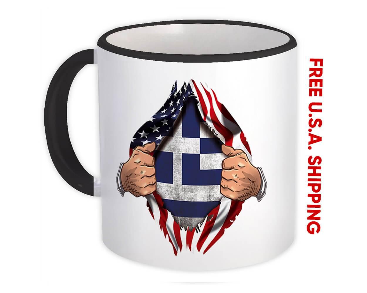 Gift Mug : Greece Flag USA American Chest Greek Expat Country