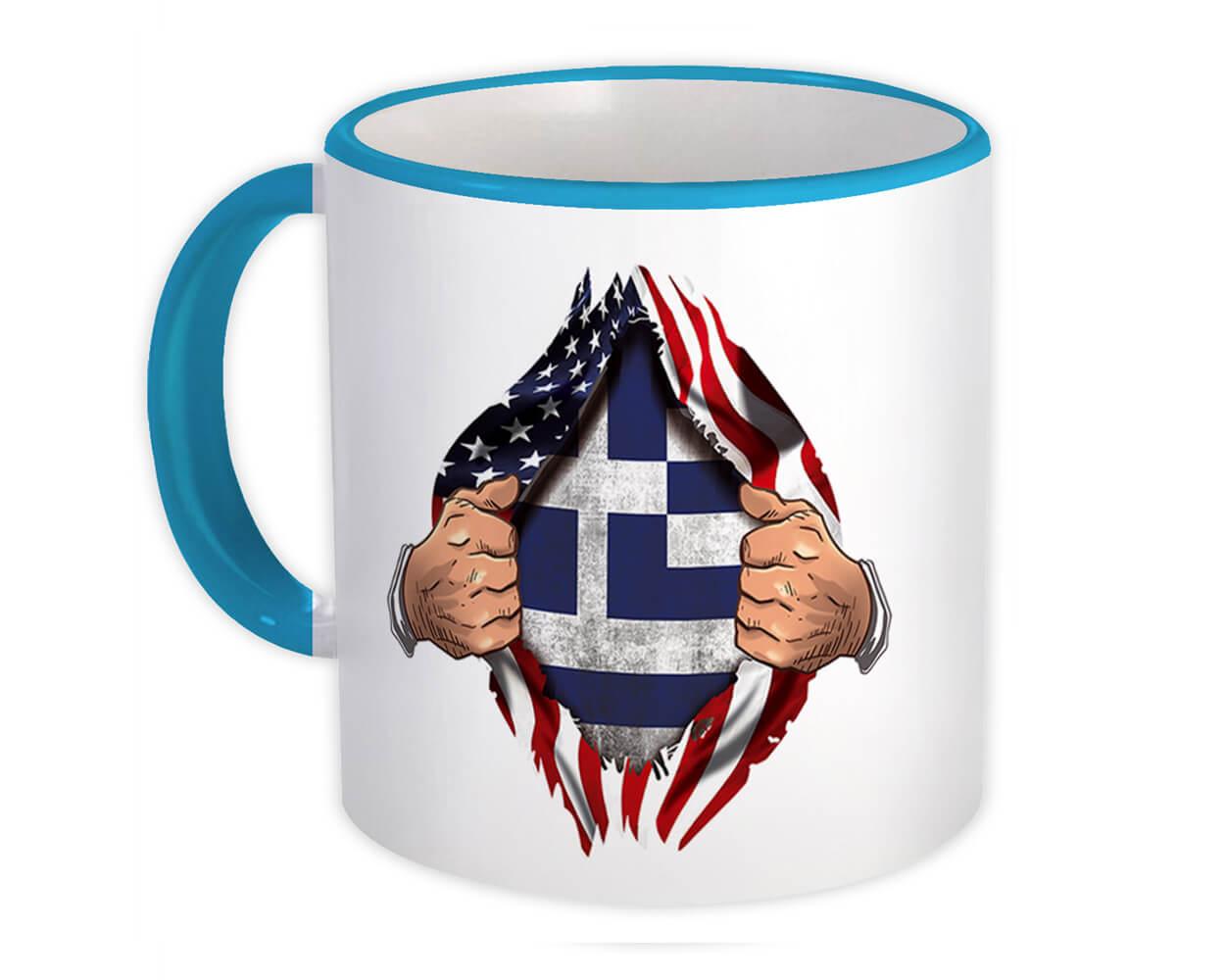 Gift Mug : Greece Flag USA American Chest Greek Expat Country