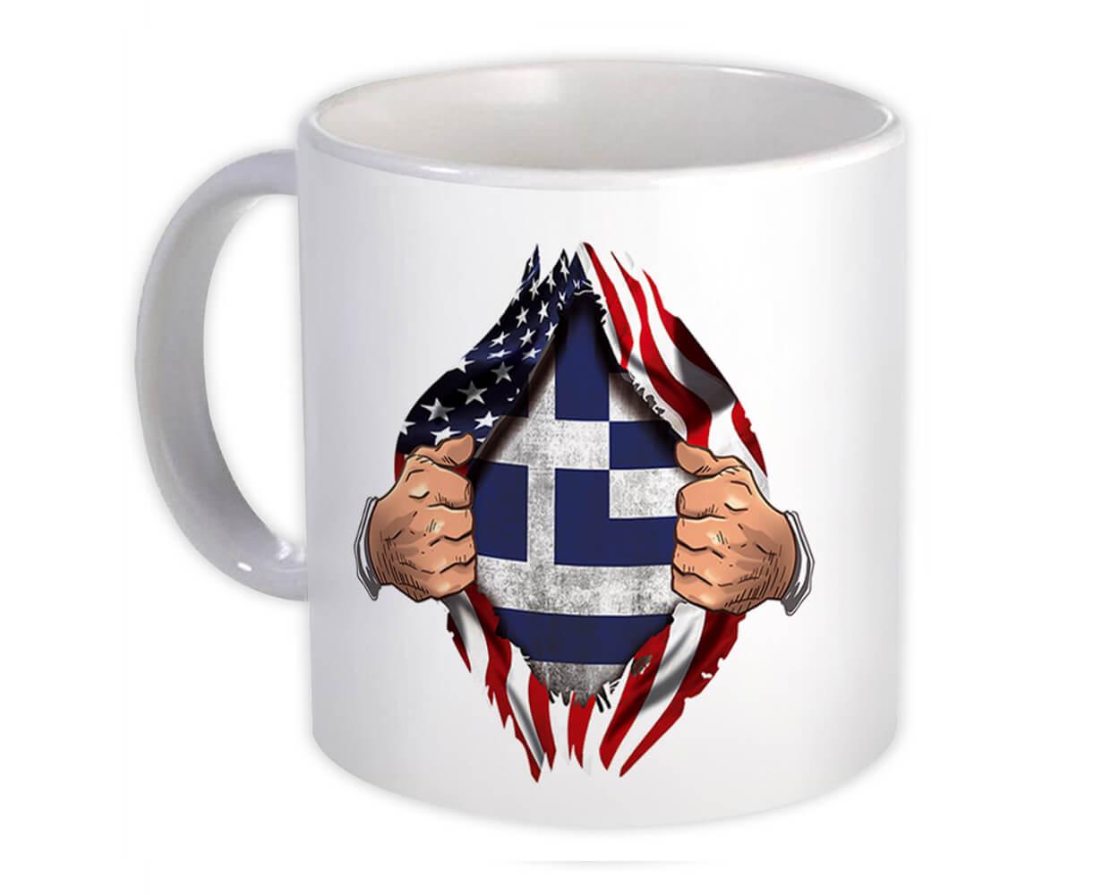 Gift Mug : Greece Flag USA American Chest Greek Expat Country