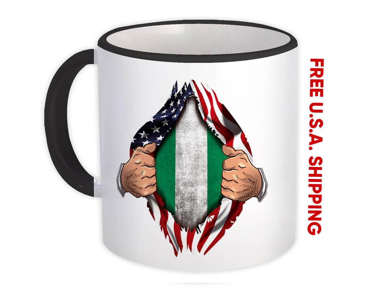 Gift Mug : Nigeria Flag USA Chest American Expat Country