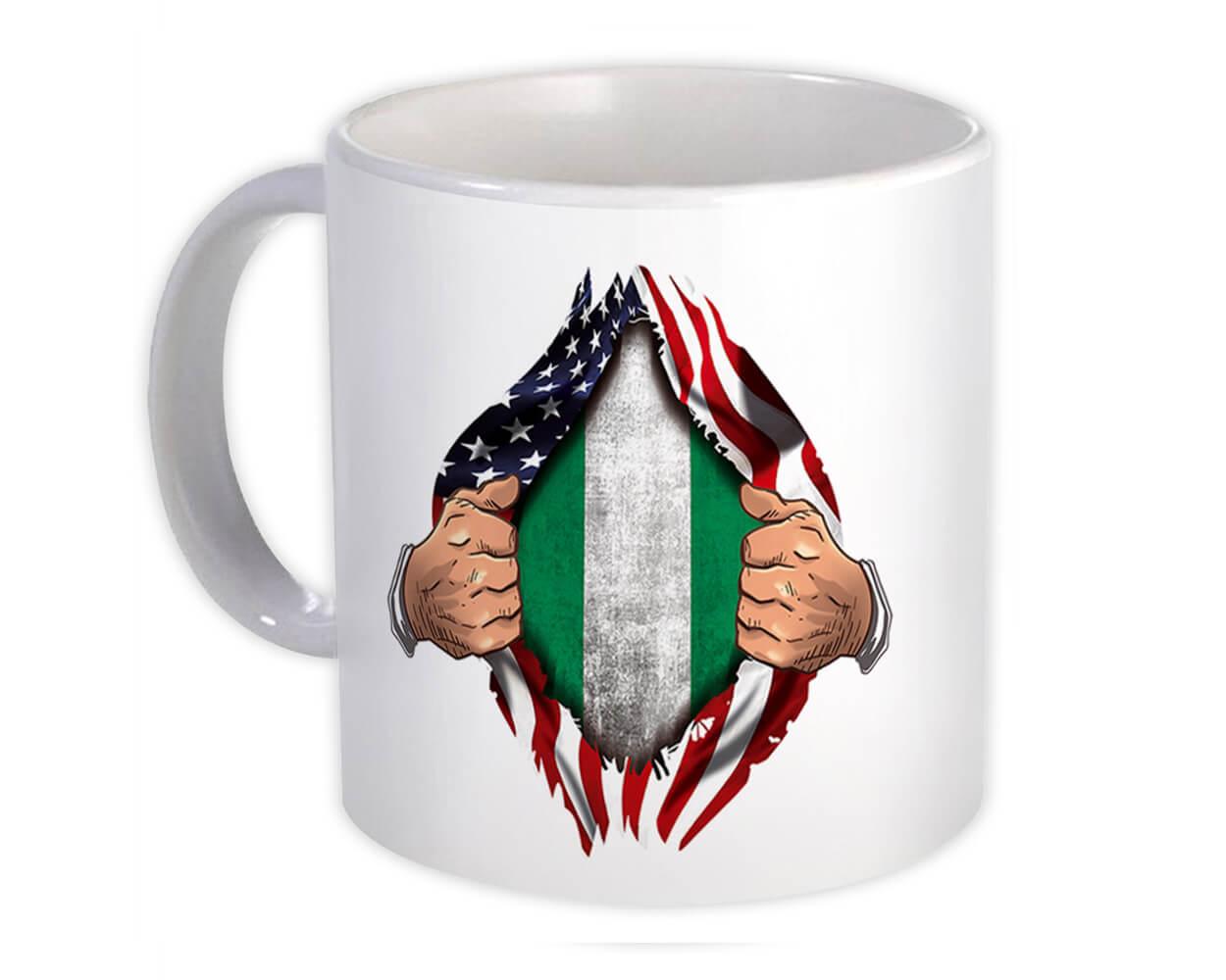 Gift Mug : Nigeria Flag USA Chest American Expat Country