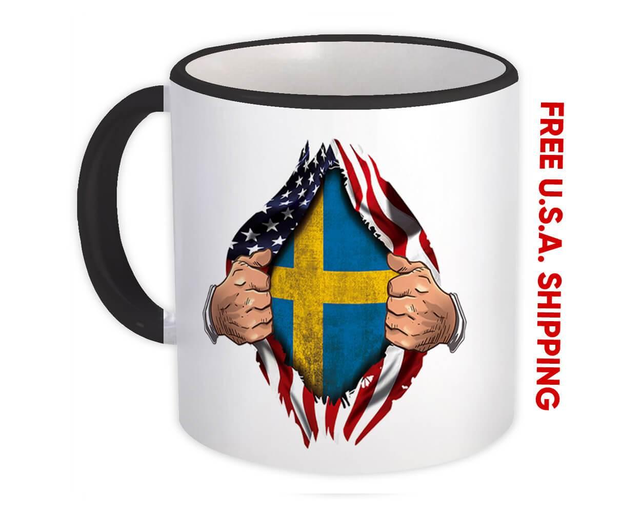 Gift Mug : Sweden Flag USA American Chest Swedish Expat Country