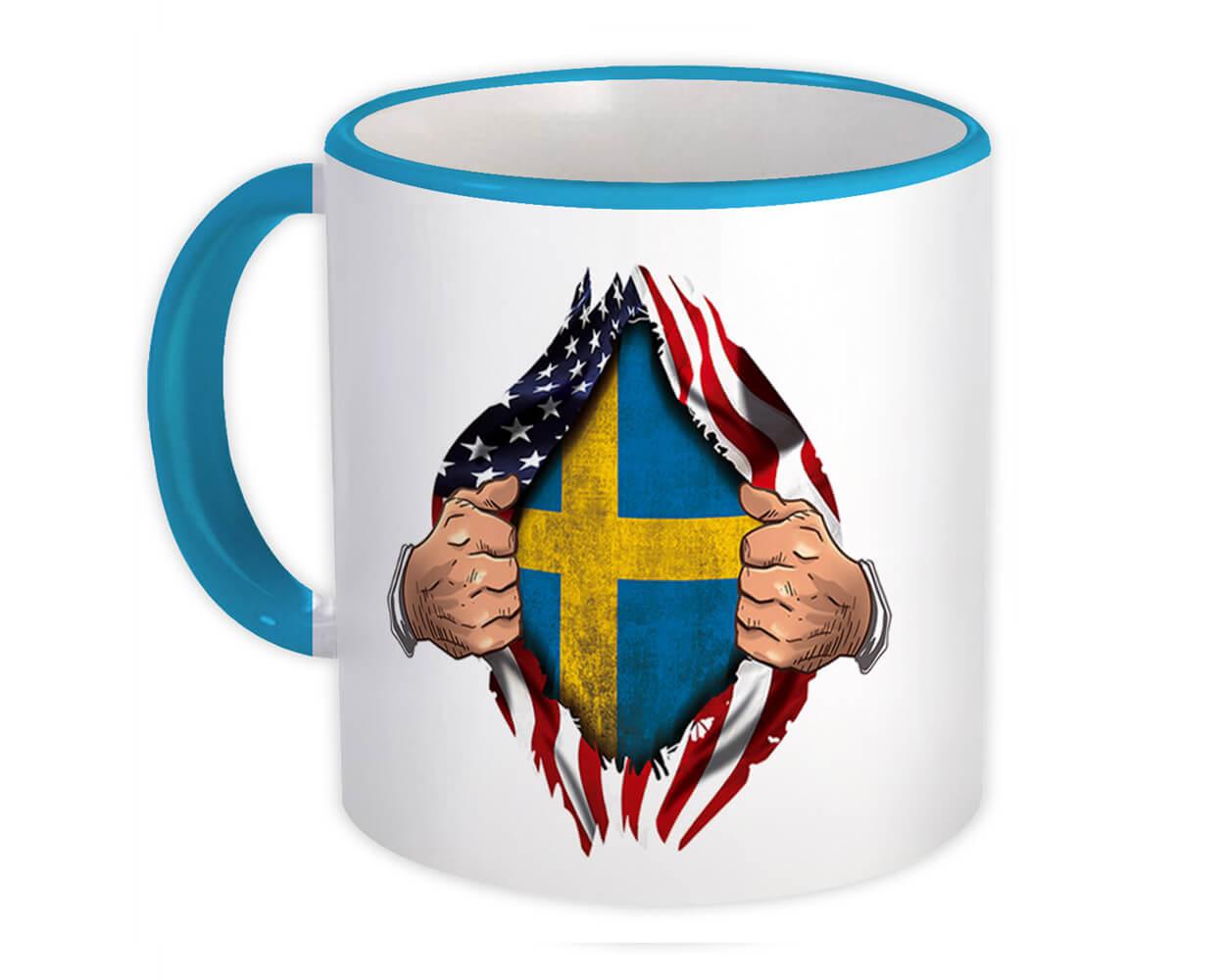 Gift Mug : Sweden Flag USA American Chest Swedish Expat Country