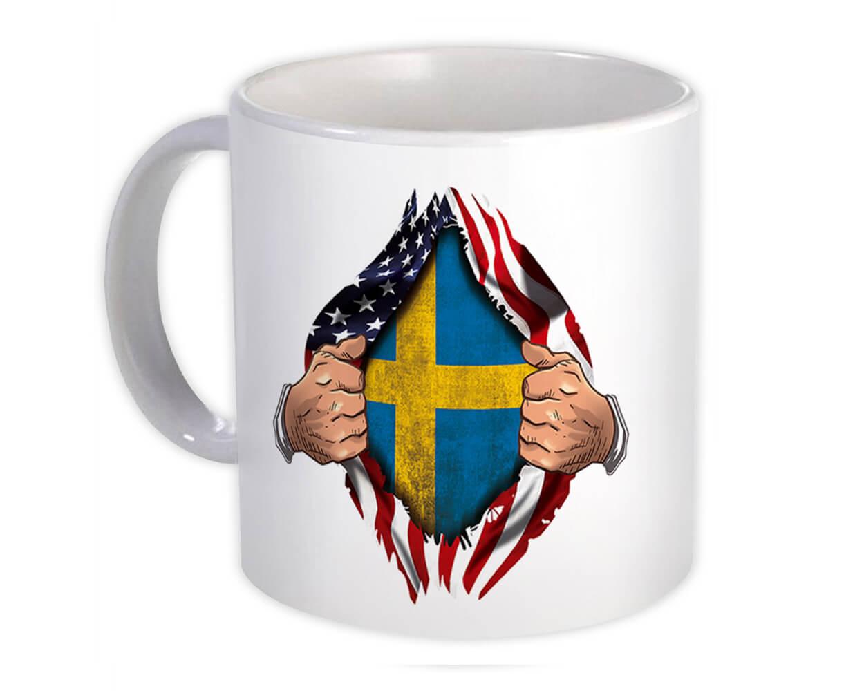 Gift Mug : Sweden Flag USA American Chest Swedish Expat Country